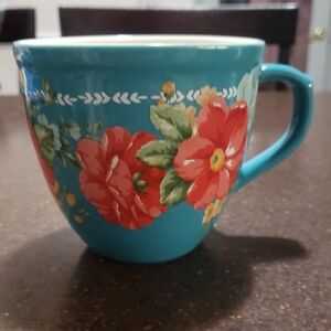 Pioneer Woman Blue Turquoise Red Floral Coffee Mug Cup